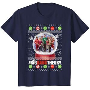 Big Bang Theory Boys Snow Globe Cotton Christmas T-Shirt / Navy Blue